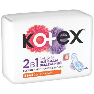 Kotex Прокладки 2 в 1 нормал+, 7 шт