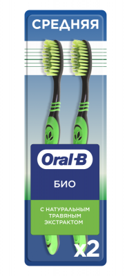 Oral-B Био Зубная щетка с травяным экстрактом средней жесткости, 2 шт