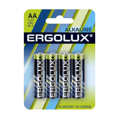 Ergolux Alkaline Батарейка АА LR6 BL-4 1,5 В блистер, 4 шт (цена за 1 шт)