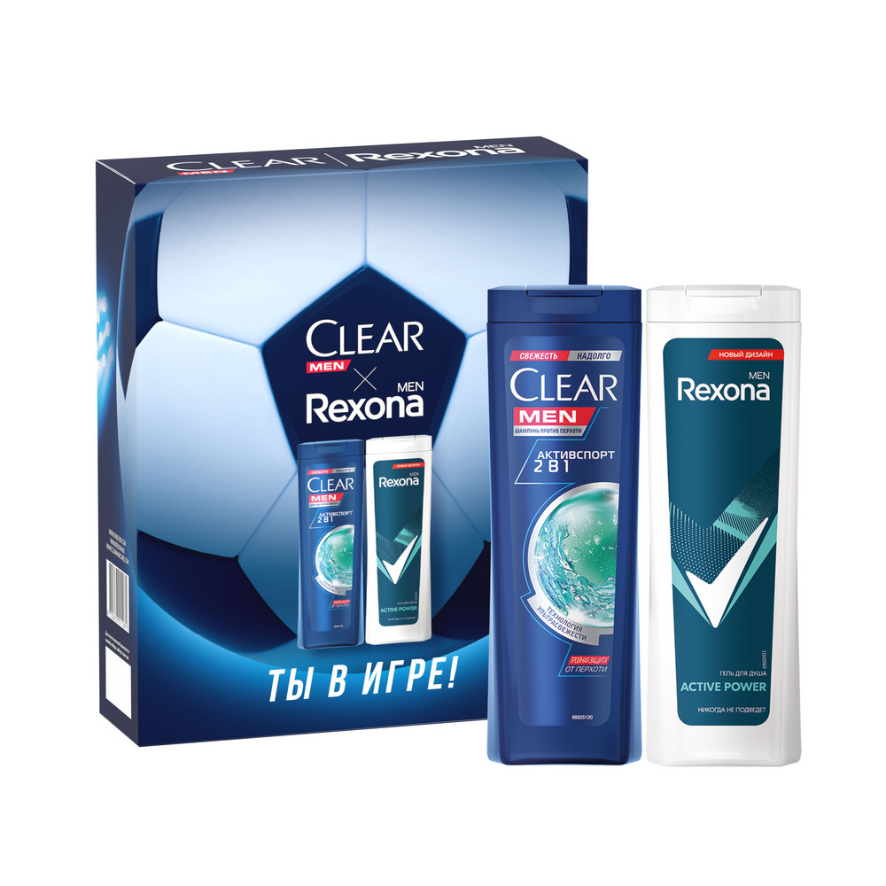 Clear Men + Rexona Men подарочный набор Спорт Коллекция Ты в Игре!  (шампунь, 200 мл и гель для душа, 180 мл)