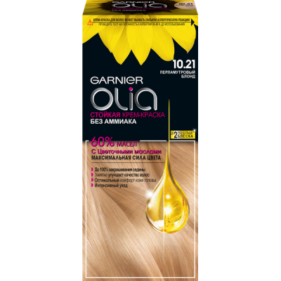 Garnier Стойкая крем-краска для волос Olia с цветочными маслами без аммиака оттенок 10,21 Перламутровый блонд блонд