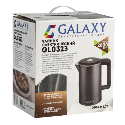 Galaxy Чайник электрический с двойными стенками GL0323 черный, 2000 Вт, 1,7 л_1