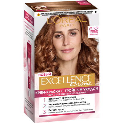 L'Oreal Paris Стойкая крем-краска для волос Excellence оттенок 6,32 Золотистый темно-русый