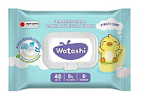 WATASHI Влажная туалетная бумага для детей 0+ big-pack с крышкой 40шт КК/12