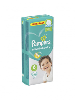 Pampers Подгузники Active Baby-Dry 6 Extra Large 13-18 кг, 52 шт