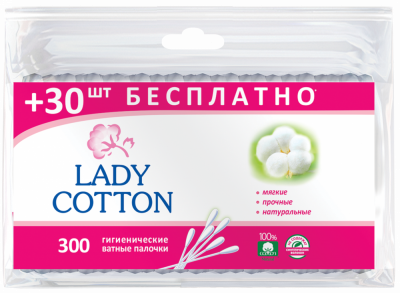 Lady Cotton Ватные палочки в пэ пакете, 300 шт
