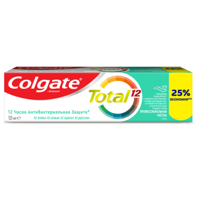Colgate Total 12 Зубная паста комплексная антибактериальная Профессиональная чистка (гель), 125 мл_1