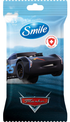 Smile Влажные салфетки детские Disney Cars Антибактериальные, 15 шт_1