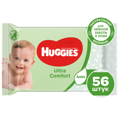 Huggies Влажные салфетки детские Ultra Comfort Алоэ, 56 шт