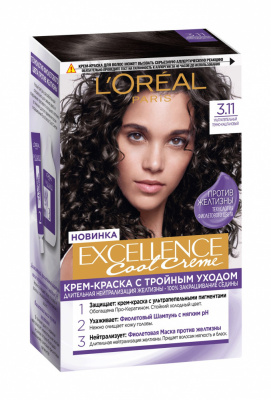 L'Oreal Paris Excellence Крем-краска для волос Cool Creme тон 3,11 Темно-каштановый