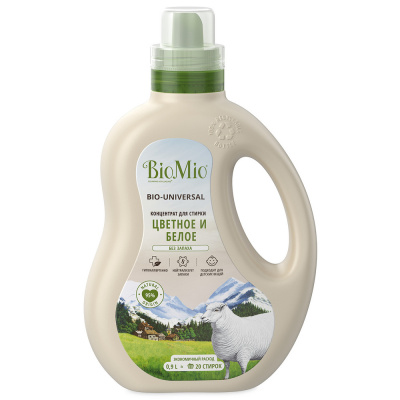 BioMio Экологичный универсальный гель для стирки Bio-Laundry Gel белого и цветного белья Colors&Whites с экстрактом хлопка Без запаха, 900 мл_1