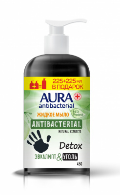 Aura Жидкое мыло Антибактериальное Eco Protect Detox, 225 мл + 225 мл
