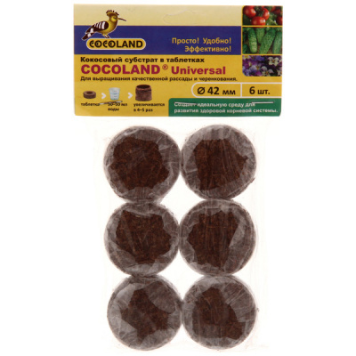 Cocoland Кокосовый субстракт в таблетках d=42 мм в сетке, 6 шт