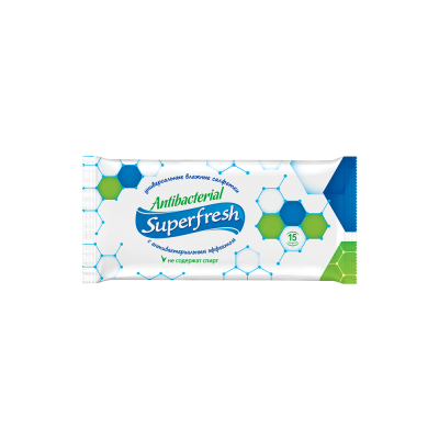 SuperFresh Влажные салфетки Антибактериальные, 15 шт