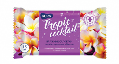 Aura Tropic Cocktail Влажные салфетки с антибактериальным эффектом, 15 шт_3