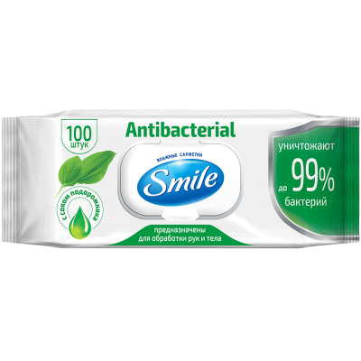Smile Влажные салфетки Antibacterial с подорожником, 100 шт