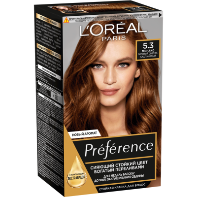 L'Oreal Paris Стойкая краска для волос Preference оттенок 5,3 Монако Золотой Светло-Каштановый