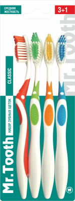 Mr. Tooth Набор зубных щёток Classic средней жёсткости, 3+1 шт