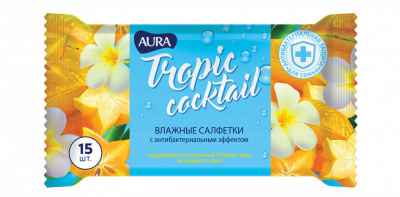 Aura Tropic Cocktail Влажные салфетки с антибактериальным эффектом, 15 шт_2