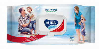 Aura Family Влажные салфетки для всей семьи с антибактериальным эффектом, 120 шт