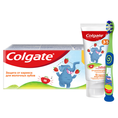 Colgate Детский набор 3-5 лет (Детская зубная паста со вкусом клубники, 60 мл + Зубная щетка Для детей 2-5 лет)