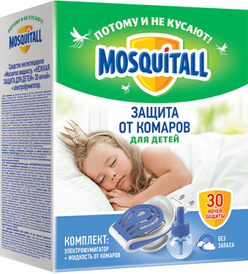 Mosquitall Электрофумигатор + жидкость от комаров 30 ночей Нежная защита для детей, 30 мл