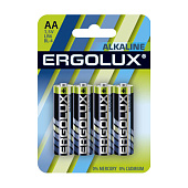 Батарейка Ergolux Alkaline блист.4шт.  LR6 BL-4 пальчик, 1,5 В, Цена за 1 шт.(40)