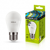 Лампа светодиодная Ergolux  LED -G45 -11W-E27-3K. 11Вт, 220В,3000К, (95Вт)