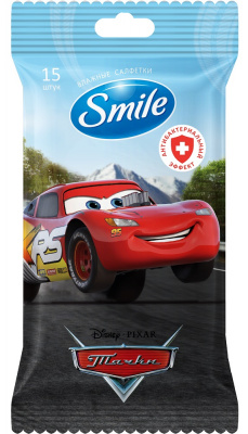 Smile Влажные салфетки детские Disney Cars Антибактериальные, 15 шт