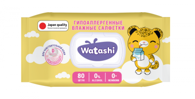Watashi Детские влажные салфетки с D-пантенолом, 80 шт