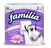 Туалетная бумага "Familia Plus" двухслойная, 4 шт Волшебный Цветок