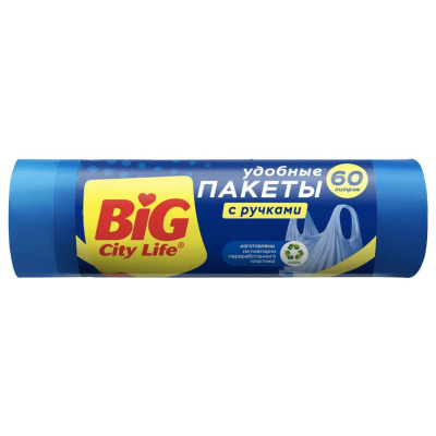 Big City Life Пакеты для мусора HD 60 л с ручками Синие, 20 шт