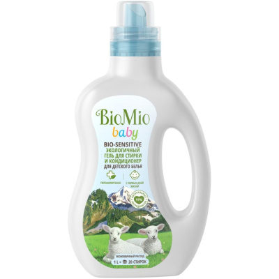 BioMio Baby Экологичный гель и кондиционер Bio-Sensitive для стирки детского белья, 1000 мл