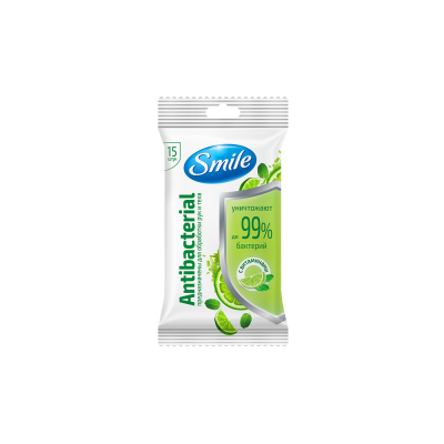 Smile Antibacterial Влажные салфетки Лайм-мята с витаминами, 15 шт