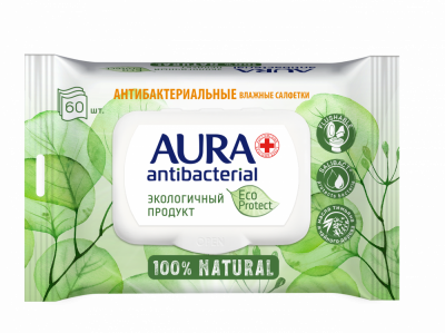 Aura Eco protect Влажные салфетки Антибактериальные, 60 шт