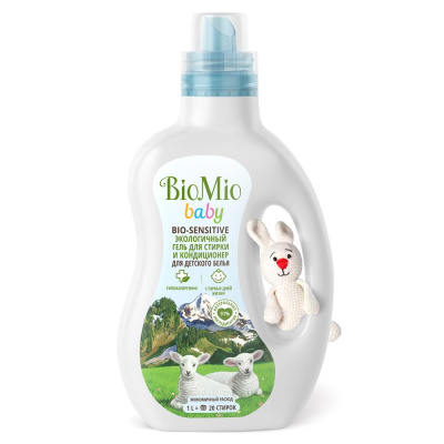 BioMio Baby Экологичный гель и кондиционер Bio-Sensitive для стирки детского белья, 1000 мл_2