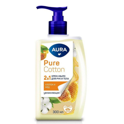 Aura Крем-мыло для рук и тела жидкое Pure Cotton 2в1 Хлопок и мед, 300 мл