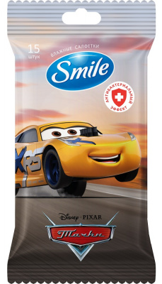 Smile Влажные салфетки детские Disney Cars Антибактериальные, 15 шт_2