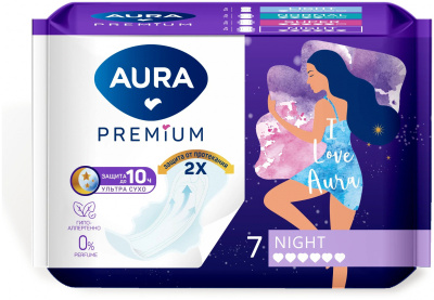 Aura Premium Прокладки гигиенические Night, 7 шт
