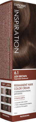 Concept Fusion Стойкая крем-краска для волос тон 6,1 Коричнево-пепельный Ash Brown