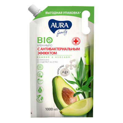 Aura Family Крем-мыло с антибактериальным эффектом Бамбук и Авокадо, 1л
